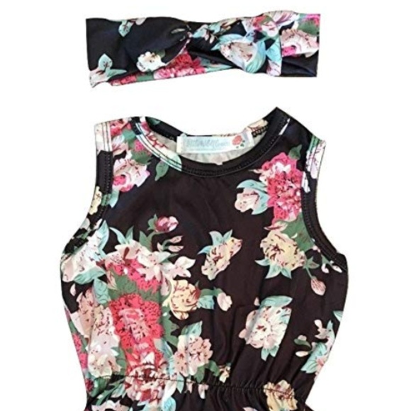 Black Floral Romper with Matching Headband! - Picture 2 of 2